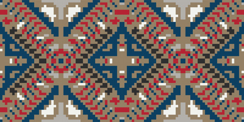 Obraz premium Geometry Ndebele Traditional Pattern Paintingfolk Embroidery, Aztec Geometric Ornament Print. Design for Carpet, Wallpaper, Clothing, Wrapping, Fabric