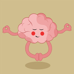  Hand drawn cute bain yoga meditate vector illustration in simple and cartoon style perfect to sticker, clipart