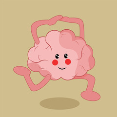 Cute brain characters. Brain character posing and making gymnastics yoga exercises