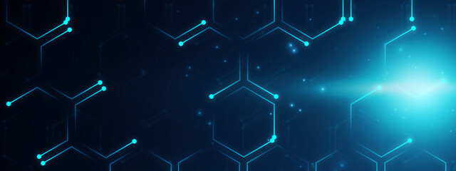 Abstract hexagon blue background banner futuristic business data technology modern concept, polygon shape lines connecting link dark blue contrast.