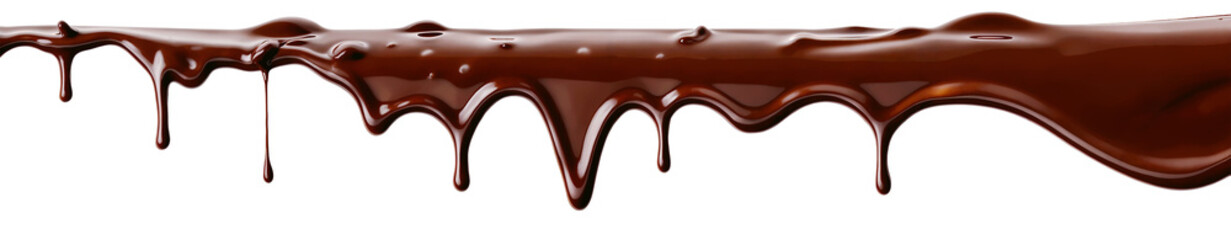 Pouring melting chocolate dripping isolated on transparent background cutout, png