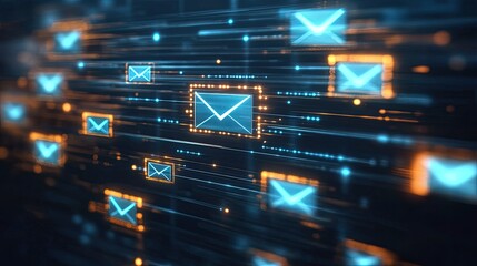 Email icons and automation processes, representing email marketing with integrated spam filters for optimized delivery