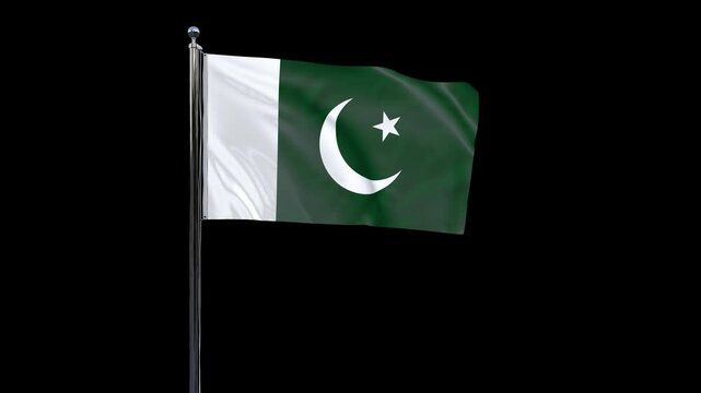 Pakistan flag animation with pole Alpha background. 3d