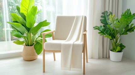 Cozy Chair with Plants in Bright Living Space