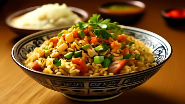  Delicious Asianinspired rice dish with colorful vegetables and herbs