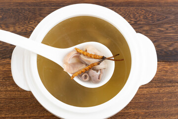 A bowl of Cordyceps Pork Tripe Soup