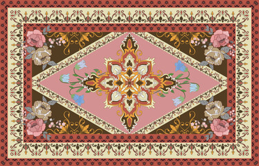 Colorful ornamental vector design for rug, tapis, yoga mat. Geometric ethnic clipart. Arabian ornamental carpet with decorative elements.Persian carpet