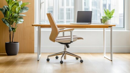 Modern Office Workspace with Laptop and Chair