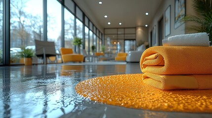 Professional Cleaner Disinfecting Modern Office Lobby