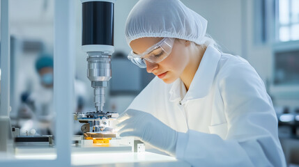 Female scientist analyzing samples in a laboratory setting