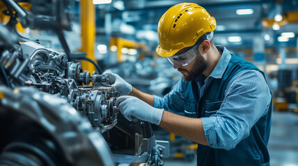 Mechanic working on machinery in a modern workshop