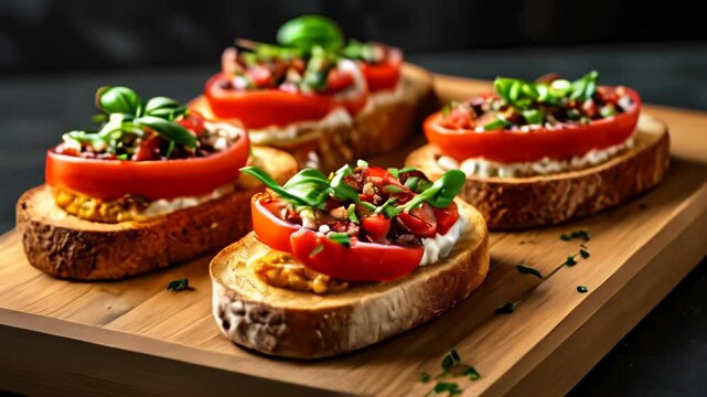  Freshly made bruschetta with tomatoes and basil ready to serve