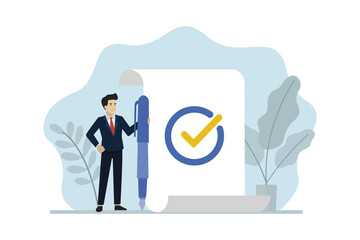 Business cooperation approval, businessman agrees cooperation on a piece of paper. Business vector illustration.