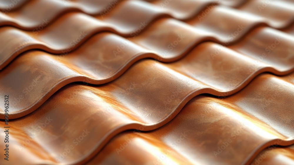 Aufkleber Close-up of a Roof with Brown Ceramic Tiles, Emphasizing the Interlocking Pattern and Textured Surface