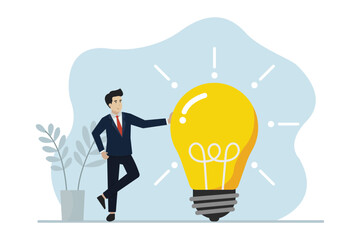 Brilliant business idea, businessman gets brilliant idea light bulb. Business vector illustration. Business vector illustration.
