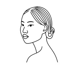 不細工な女性の顔のシンプルな線画イラスト　透過背景の切り抜き