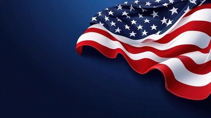 Fototapeta premium American Flag Waving on Blue Background