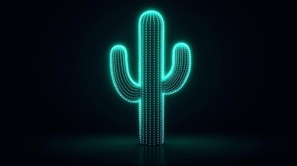 neon glowing dotted cactus on black background