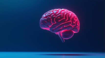 human brain in neon light on purple background