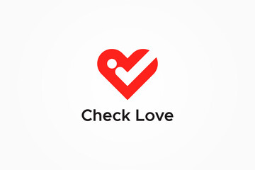 Human Love Logo. Heart With Negative Space People And Check Mark Isolated On White Background. Flat Vector Logo Design Template Element Usable For Humanity Logos.
