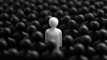 Obraz premium a white icon of a human being stands out in the crowd of black icons of human beings