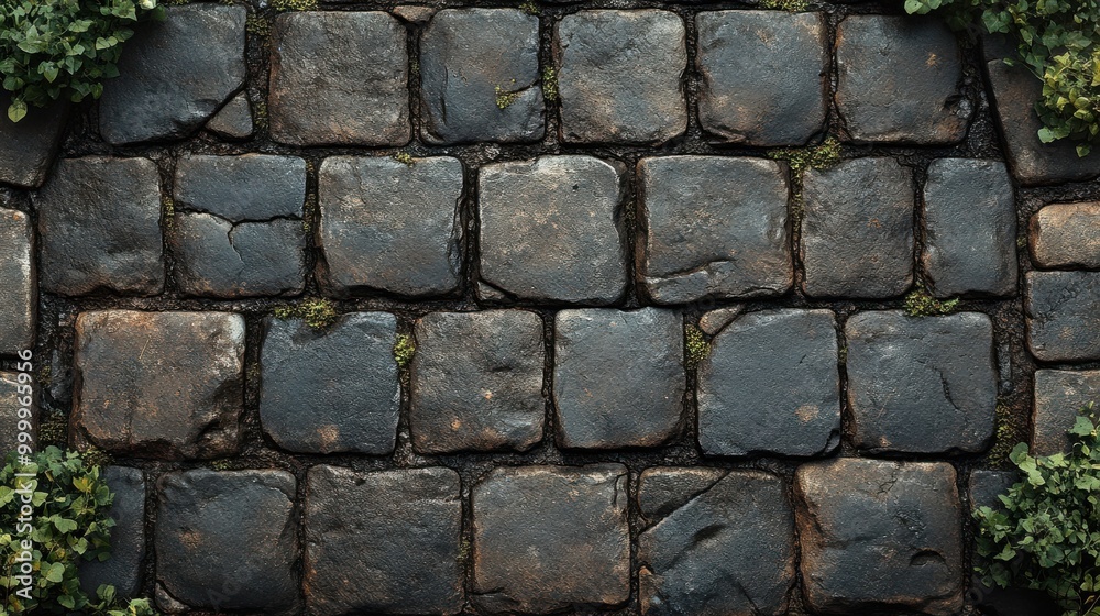 Aufkleber a textured cobblestone path with moss growing between the stones