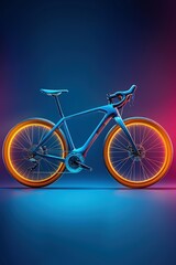 Fototapeta premium A stunning blue bicycle with vibrant illuminated wheels set against a dark background. This modern design captures the essence of sporty lifestyle and innovation.