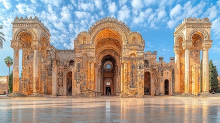 Obraz premium The Ruins of a Magnificent Ancient Structure, Showcasing the Intricate Detail and Architectural Grandeur of a Bygone Era