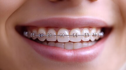 Before braces  teeth showing significant gaps and misalignment, after braces  the first phase of braces placement, guiding teeth towards alignment