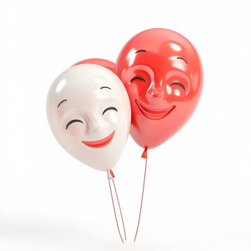 3D cartoon-style balloon-shaped antifaces in red and white