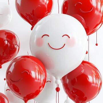 3D cartoon-style balloon-shaped antifaces in red and white