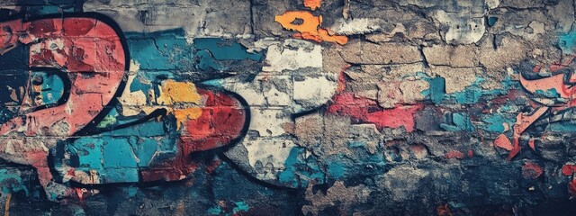 Textured concrete wall with graffiti art 