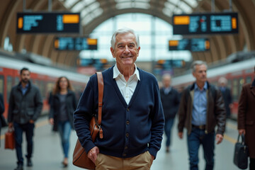 Fototapeta premium person traveler standing at the train terminal, generative AI
