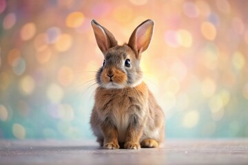 Obraz premium Cute bunny silhouette with a playful pose against a soft pastel background for decorative use