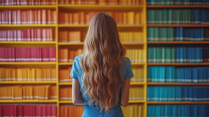 Engaging Classroom Setup: Teacher Organizing Colorful Bookshelves for Young Readers, Medium Shot