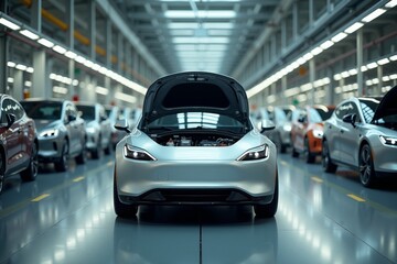 Fototapeta premium car manufacturing line production in factory, generative AI