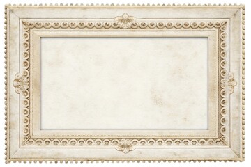 High angle view of white frame surrounded by vintage postcards border