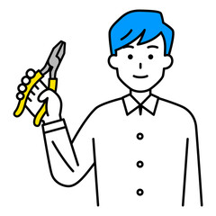 ペンチを持つカジュアルな男性