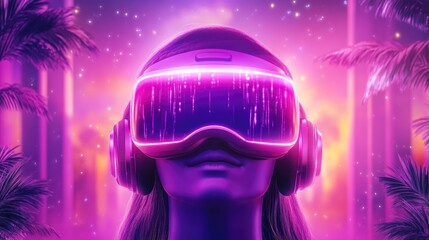 Futuristic neon vr experience with tropical ambiance