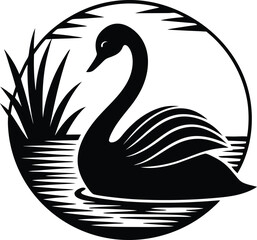 Tranquil Swans Floating on Calm Lake Beautiful Vector Art Design
