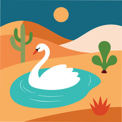 Tranquil Swans Flowing Gracefully on Serene Lake Vector Scene
