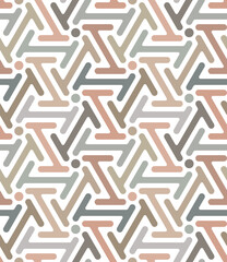 Seamless repeating pattern with an abstract design of multicolored geometric elements on a white background. Stylish contemporary style. Vector illustration.