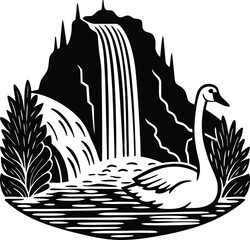 Charming Swans Swimming with Grace in Vector Style
