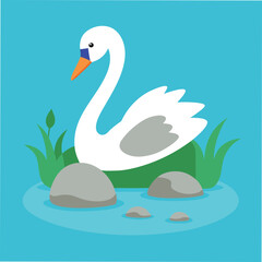 Majestic Swan Floating on Calm Waters Vector Illustration
