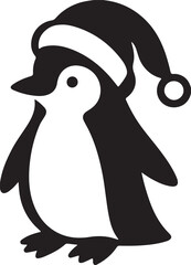 Penguin wearing santa hat silhouette design vector art illustration