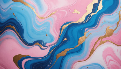 Pink blue with golden wall paint wave structure on a white canvas, background theme, templates,  wallpaper 