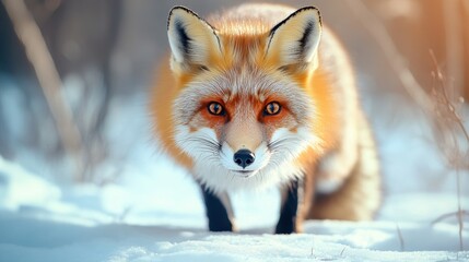 Obraz premium Majestic Red Fox Walking Through Snowy Landscape