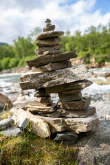 Stack of stones in Abisko river canyon in Abisko National Park, Sweden