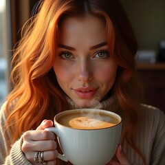 woman drinking coffee in cafe