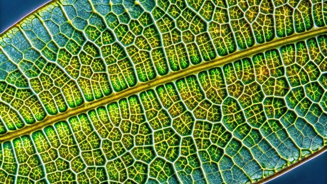 Highly magnified abstract micrograph of Bryoandersonia leaf base